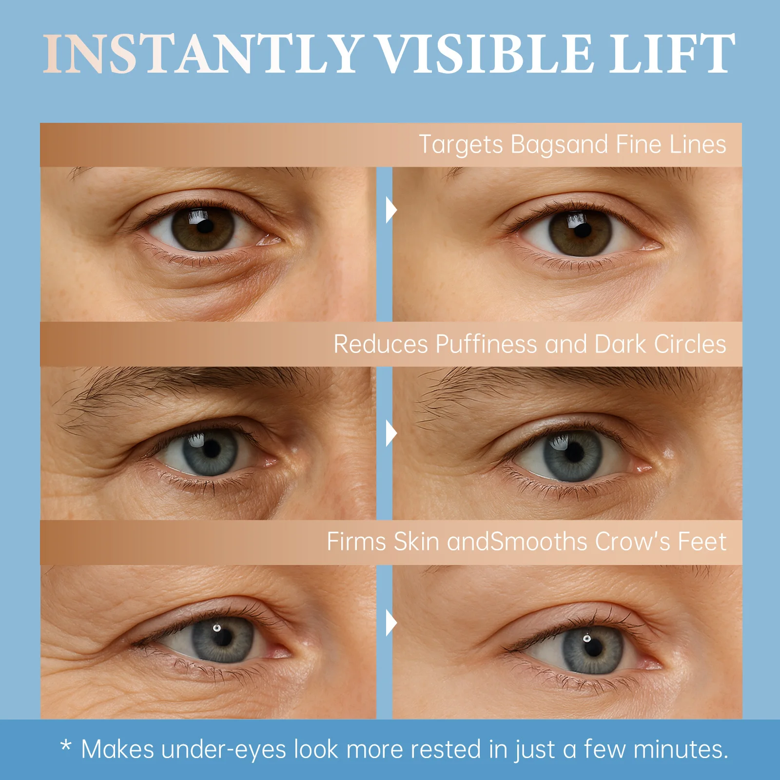 60s  Instant Eye Lift Tightener Cream,5 Peptide Complex for Long-Term Anti-Aging,Instantly Reduce Puffiness&Flatten Eye Bags,Lipid Barrier&Instant Blurring&Tightening,Precision Brush Applicator for Zero Residue,Sleek Hygienic Packaging