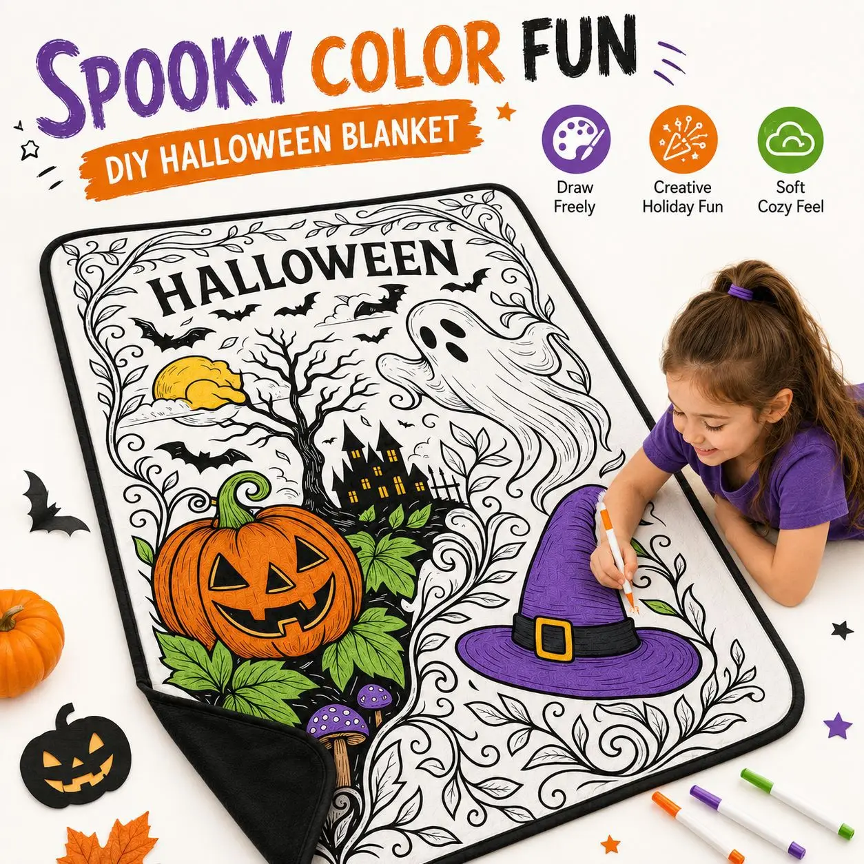 Halloween Hot Sale DIY Children's Graffiti Blanket Coloring Blanket Parent-child Activity Drawing Anime Blanket