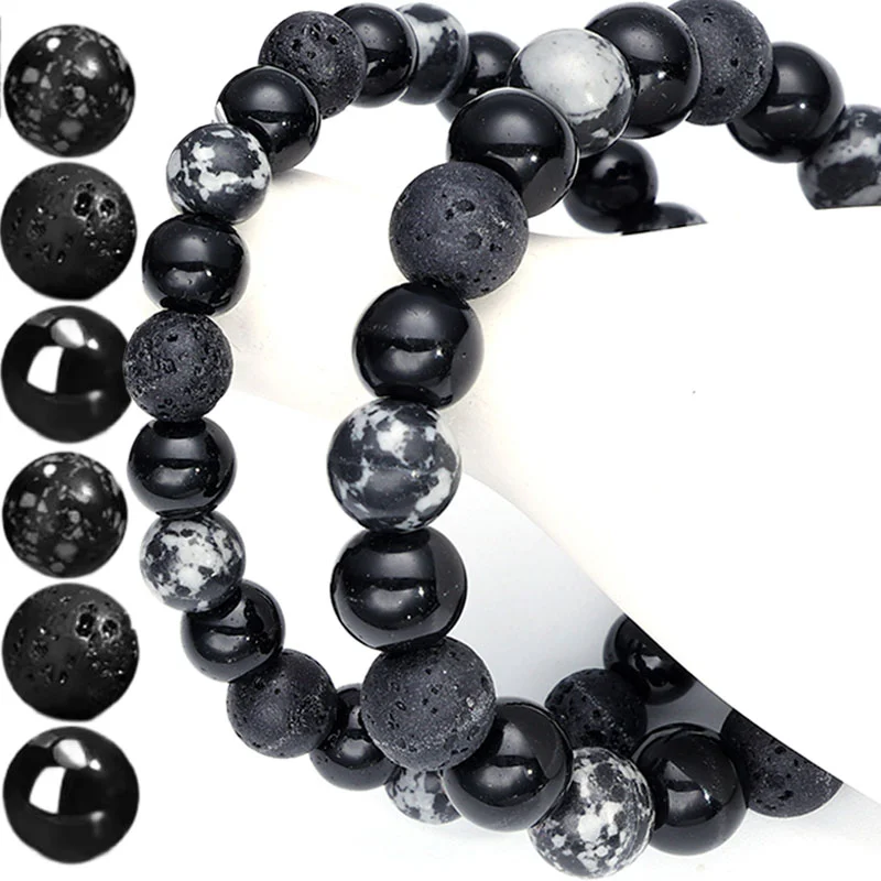 Fashion Obsidian Beads Bracelet Vintage Volcano Lava Stone Beads Snowflake Stone Beads Women Men Bracelets Yoga Jewelry Gift