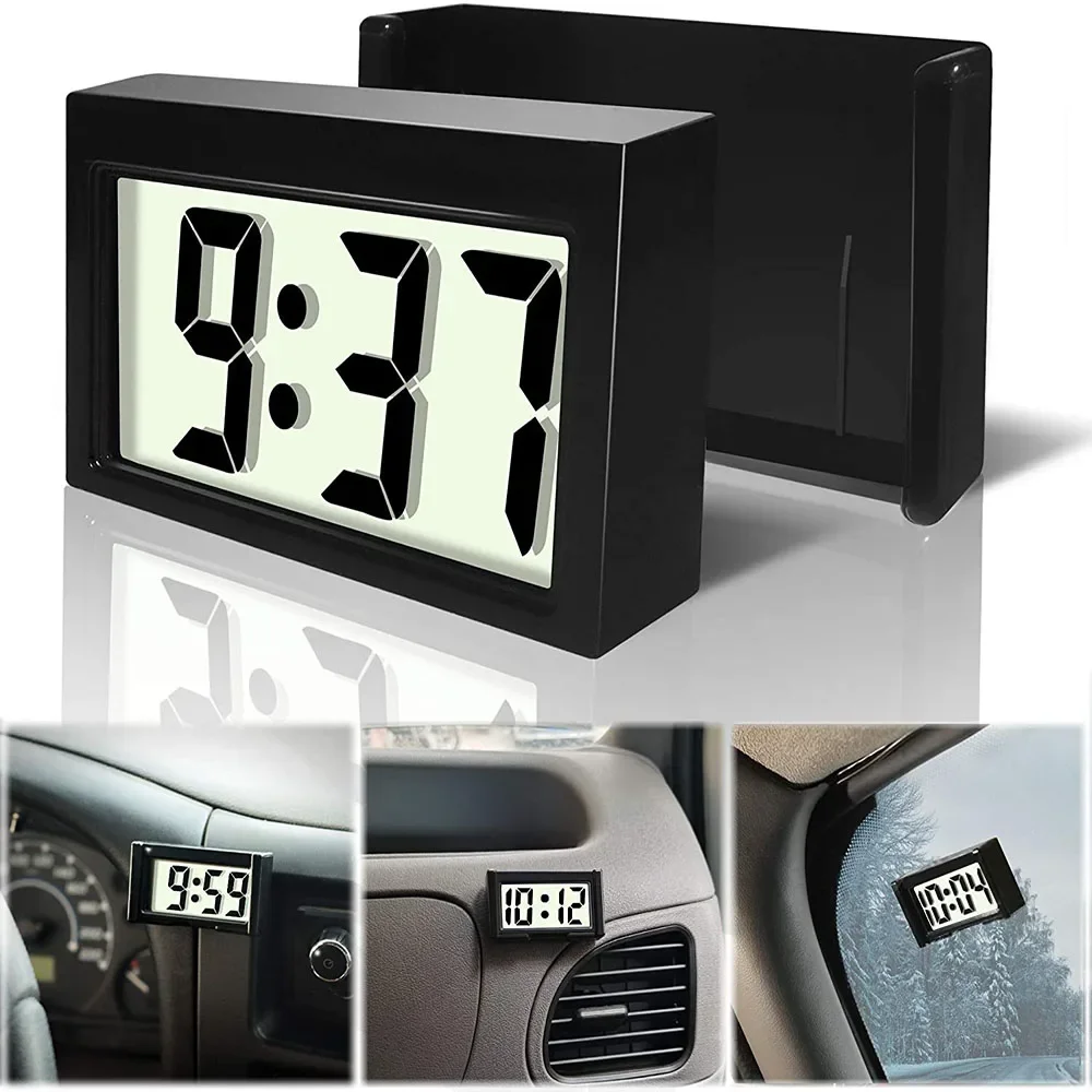 Car Dashboard Digital Clock Vehicle Adhesive with Jumbo LCD Time Day Display Mini Automotive Stick