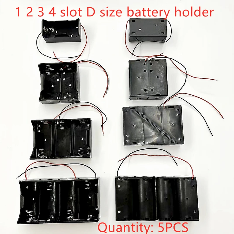 5PCS D Cell Battery Holder 1 2 3 4 Slots  D Size Battery Storage Case Box with Wire Leads, D Size Battery Holder Box Container