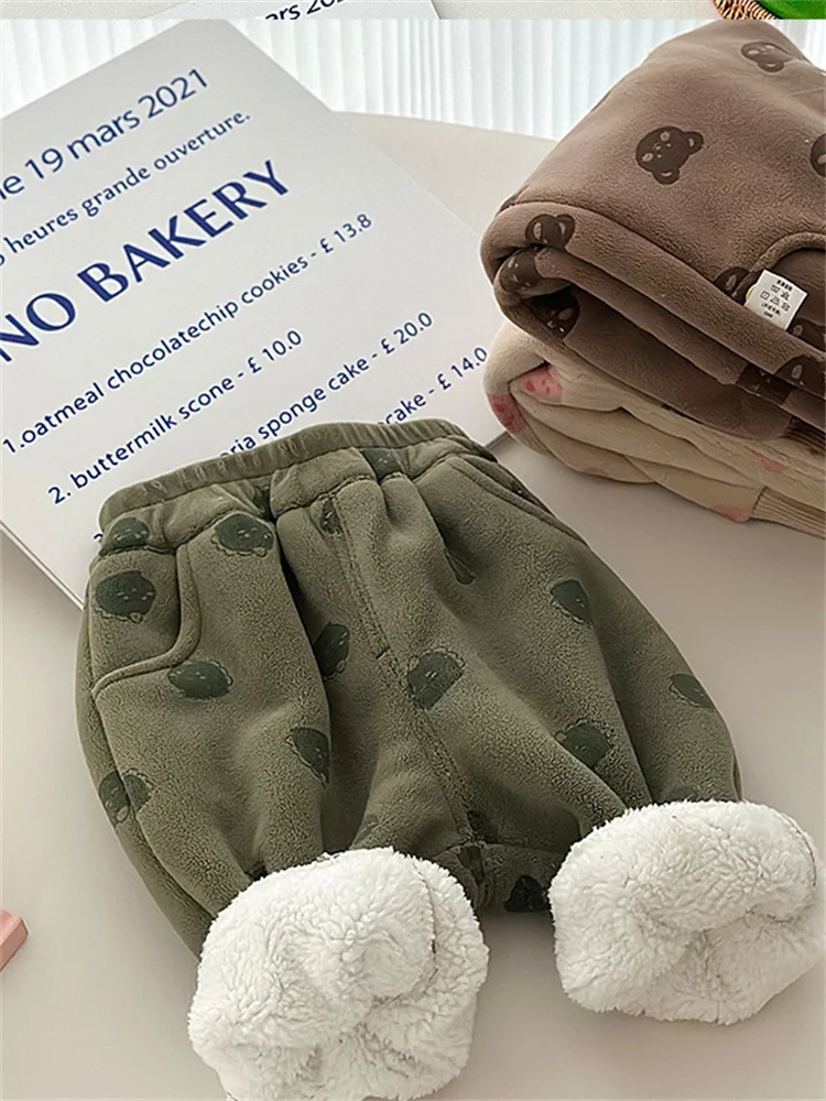 Thiened Fce Autunno Inverno Nuovi pantaloni sportivi casual per neonati e bambine Pantaloni in cotone caldo e carino