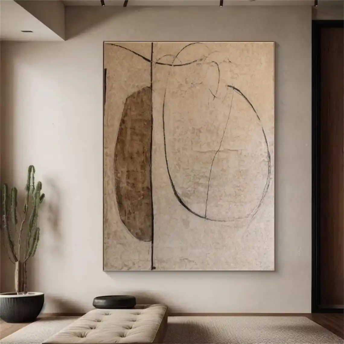 Wabi-Sabi Handmade Painting Wall Art Large Brown Minimalist Brown Abstract Painting On Canvas Plaster Art Earth Tone Wall Decor