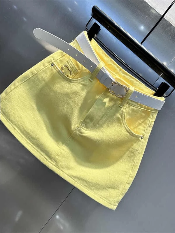 High Waist Yellow Denim  Skirt Women's Summer Slimming Short Skirt Korean Style Commute Polyester Fiber A-Line Skirt
