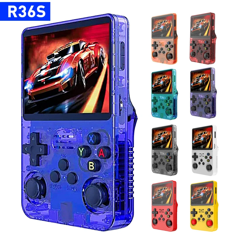 64gb/128gb open source r36s console de videogame sistema linux 3.5 Polegada tela ips laranja portátil bolso player vídeo com saco