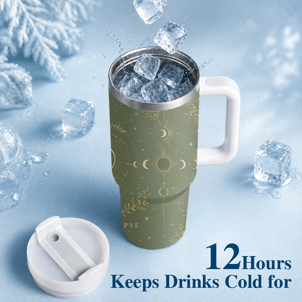 Sun Moon Stars Magical Vacuum Flasks 40oz Stainless Steel Insulated Tumbler With Handle & Straw Leakproof Travel Mug