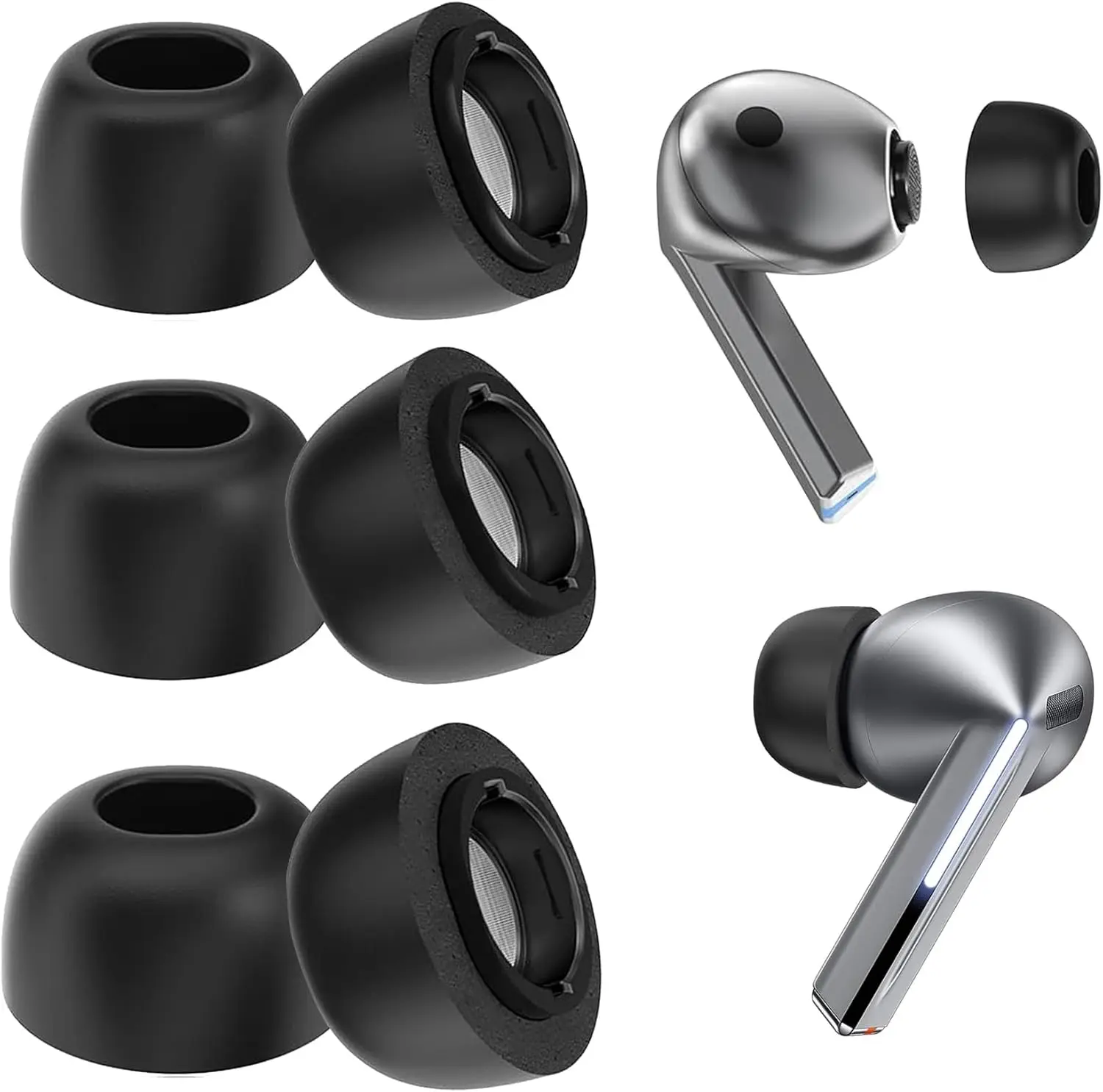 3 أزواج من أطراف الأذن من إسفنج الذاكرة البديلة لهاتف Samsung Galaxy Buds 3 Pro، إلغاء الضوضاء، مع شبكة مقاومة للغبار، مريحة