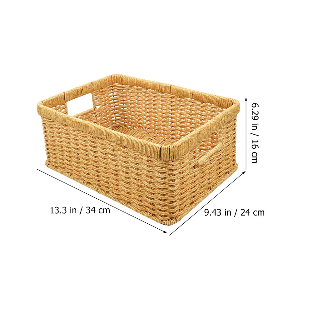 

Woven Basket Imitation Rattan Storage Bin Home Organizer Desktop Sundries Holder Large Capacity Clothes Container Hollow