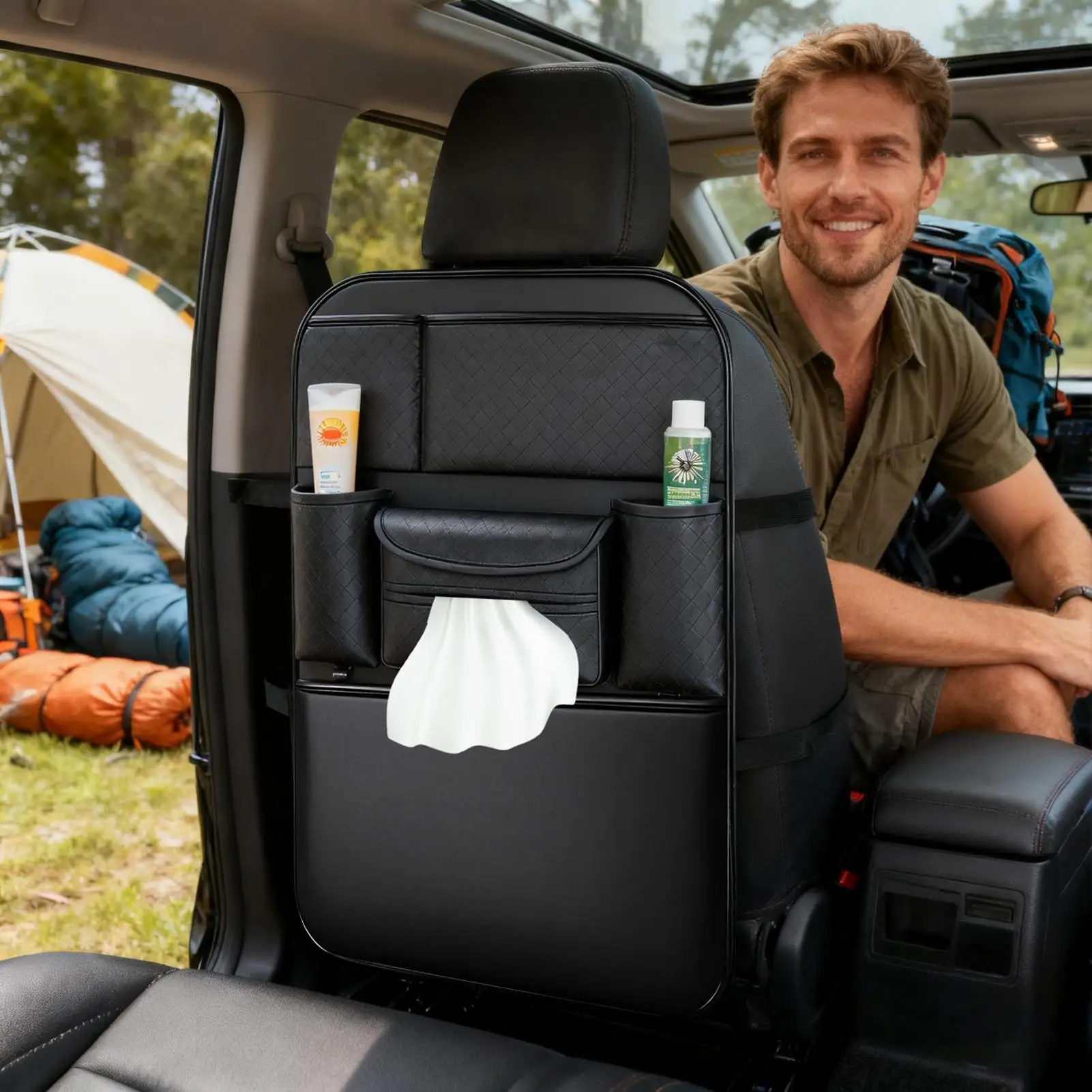 

Car Seat Organizer Large Capacity Automotive Interior Storage With Tablet Holder Back Seat Organizer Kick Mats for Trailer Truck