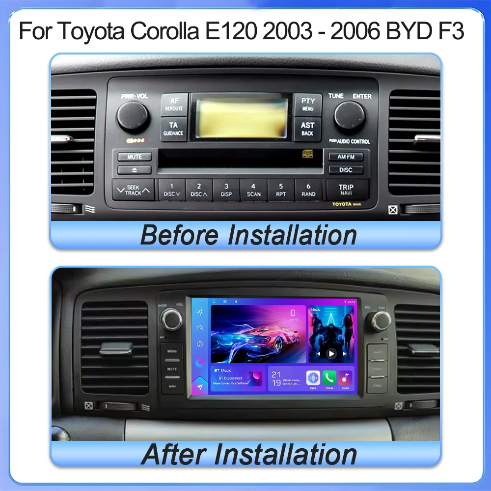 7'' Car Radio Android 16 For Toyota Corolla E120 2003 - 2006 BYD F3 Carplay Multimedia Player 2Din Autoaudio BT WIFI Navigation
