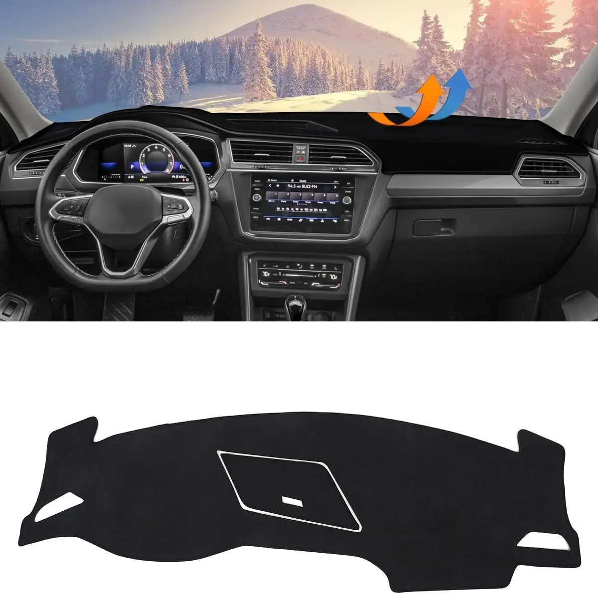 Dash Cover for Volkswagen Tiguan 2018-2024 Accessories Black Flannel Dashboard Cover Mat Car Dashboard UV Sun Protection