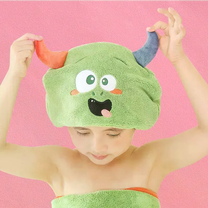 Simpatico cartone animato Animale Cappello da bagno per bambini Asciugamano per capelli in microfibra ad asciugatura rapida Cappello per asciugatura per bambini Torsione per capelli super assorbimento
