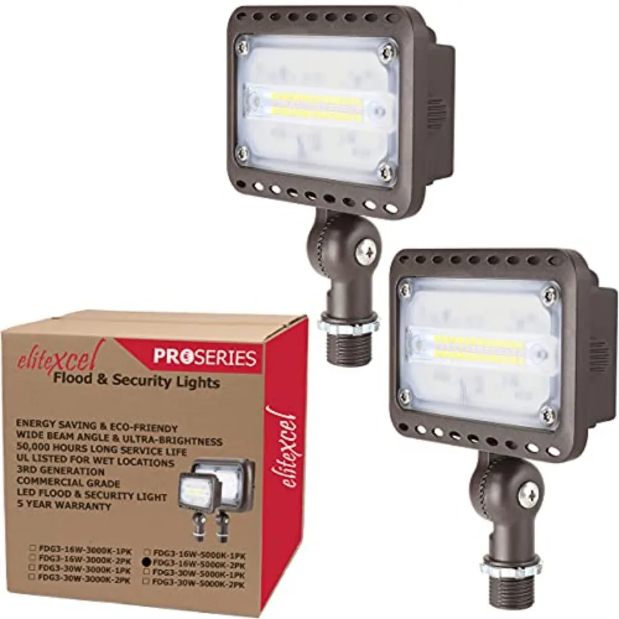 

Outdoor Tree Lights - 16W UL Listed Landscape Lights 1600lm LED Flood Light Waterproof 5000K Daylight White 1/2'' Knuckle Mount