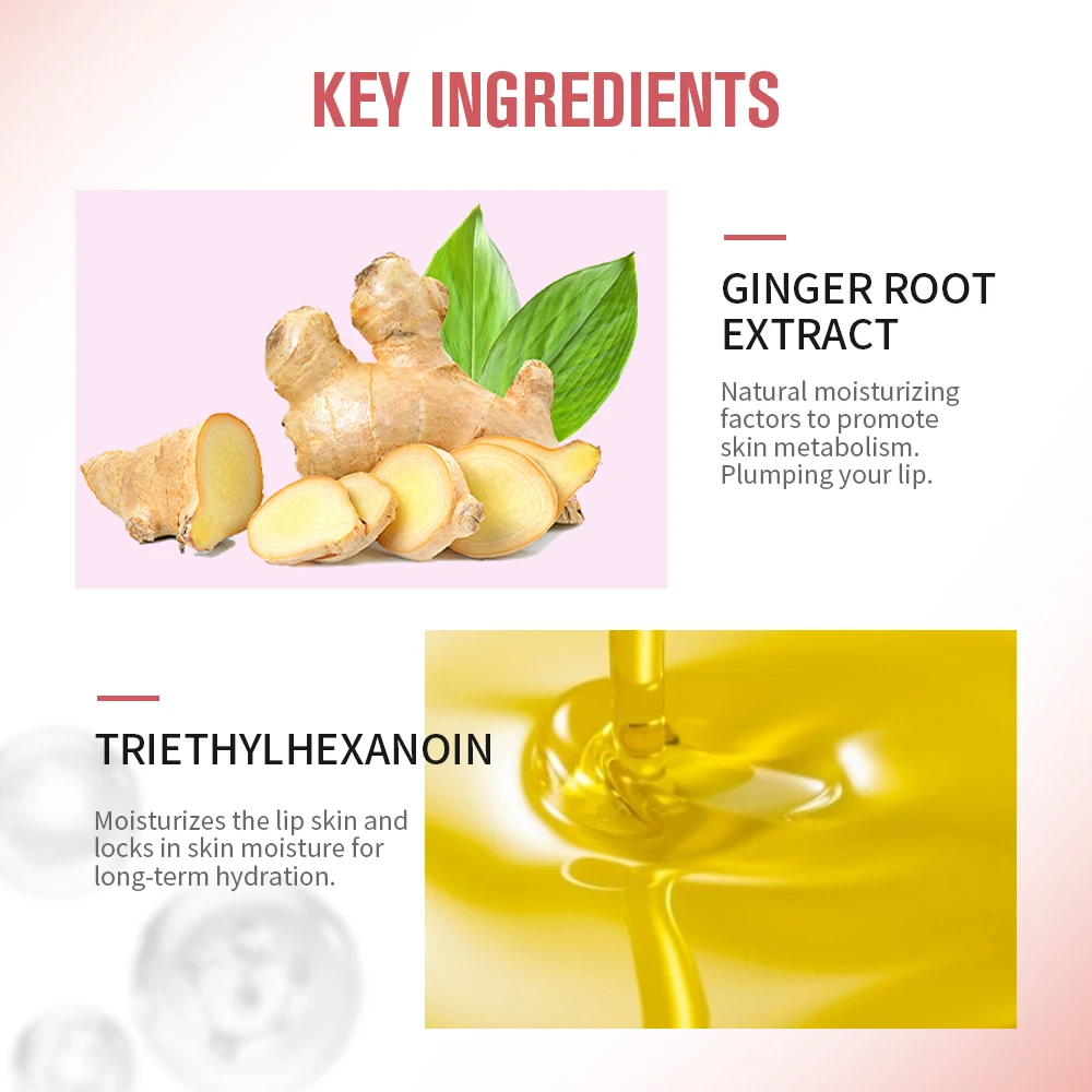 Lakerain Lip Glaze Rozświetlający Błyszczyk do Ust Długotrwały Nawilżający Ekstrakt z Korzenia Imbiru Tekstura Błyszczyka Efekt Gorącego Powiększenia Ust