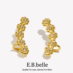 E.B.belle Cute Flower Earbone Clip Hypoallergenic 18k Gold Plated Stainless Steel Women Fashion Earrings