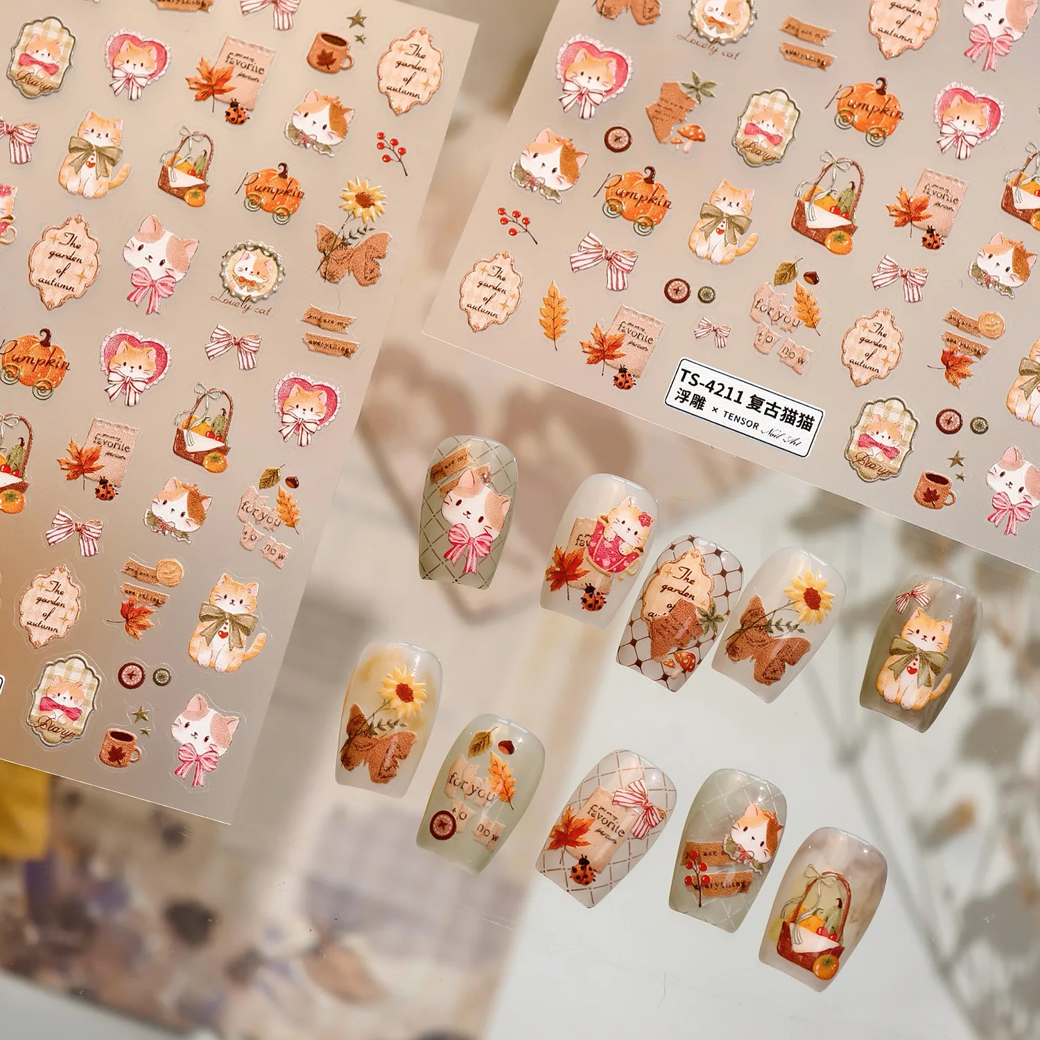 

Осенний кот бант кленовые листья лиса подсолнух божья коровка бабочка сосновая шишка хурма вишневый пояс наклейки для дизайна ногтей маникюрные наклейки