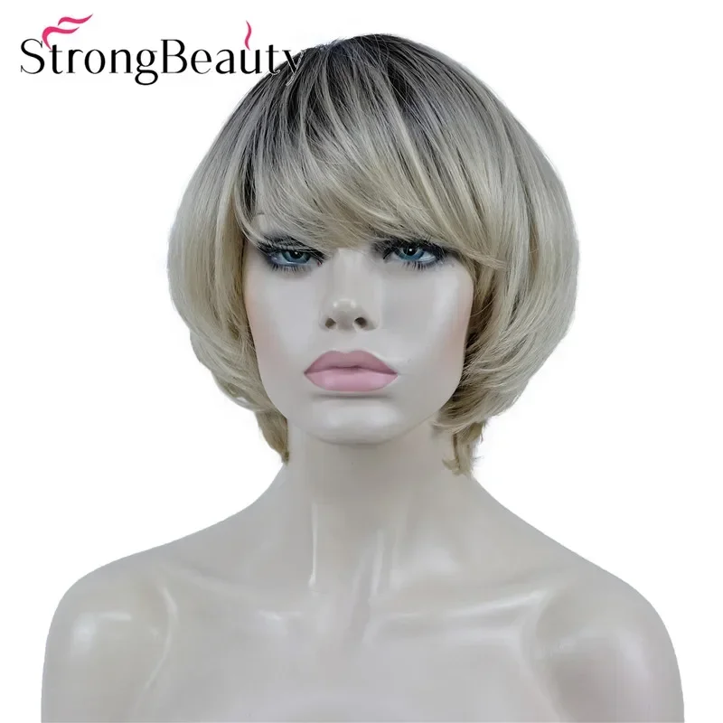 StrongBeauty Short Straight Bob Synthetic Wigs Women Soft Layered Hair Ombre Wig