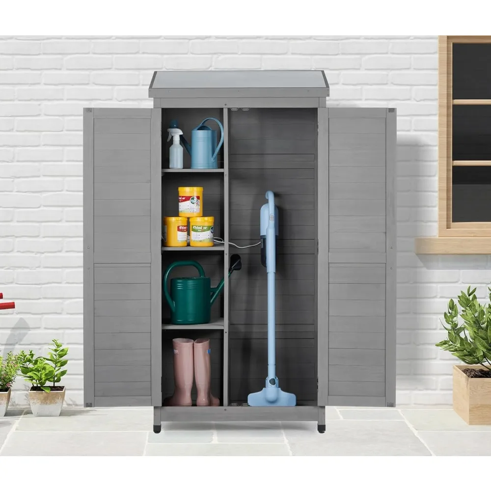 

68''x33''x20'' Outdoor Wooden Storage Shed with Metal Top Tall Vertical Tool Cabinet, Customized
