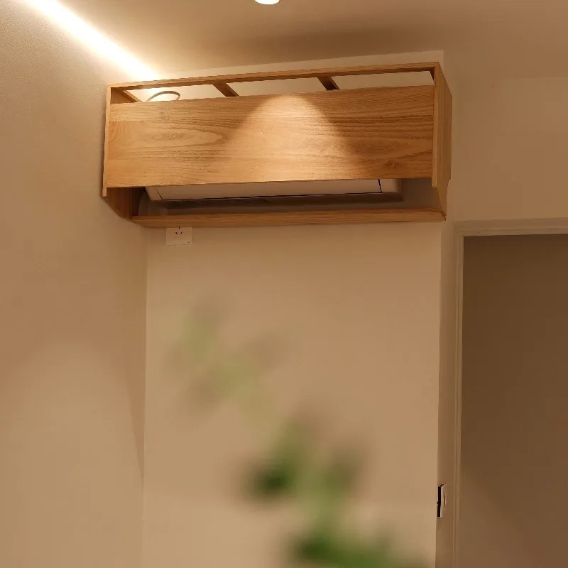 No Drill Minimalist Handmade Solid Wood Wall Mounted AC Cover, Hiding Aircon Pipeline