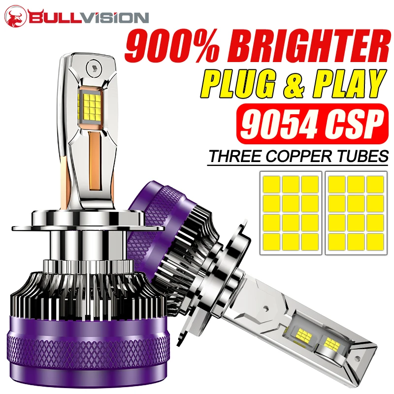 Bullvision H7 LED Car Headlights H8 H1 H4 H11 HB3 9005 HB4 9006 9012 HIR2 H9 9054 CSP Turbo Fan Canbus High Low Beam 12V 24V