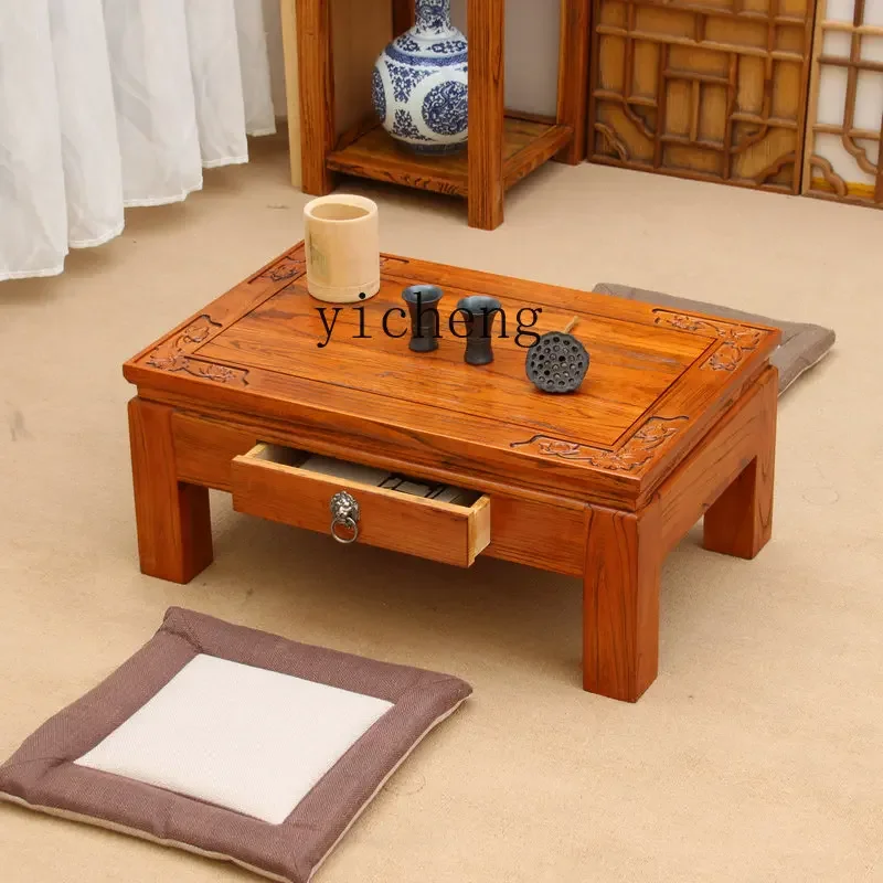 TQH antique tatami coffee table solid wood bay window table old elm kang zen simple balcony table