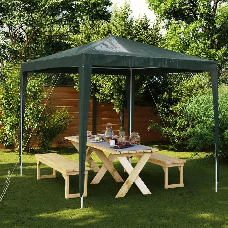 Tente de réception 2,5 x 2,5 m, auvent vert 90 g/m², facile à nettoyer, abri stable de haute qualité pour événements de jardin, stands de marché, camping. Cadre en acier robuste offrant un support stable pour les pique-niques de jardin, les rassemblements de camping et les espaces de détente extérieurs temporaires.