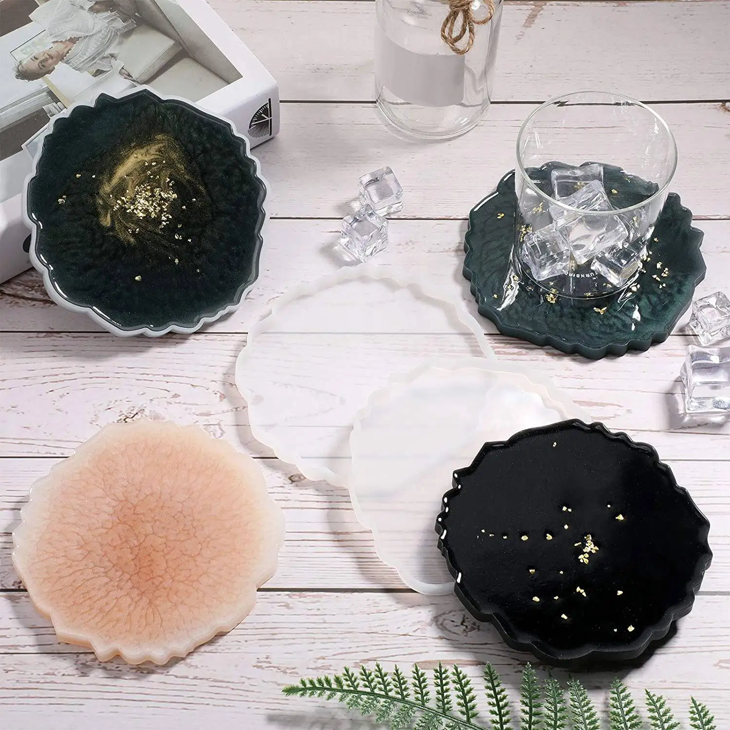 ABKS-10 Pcs Silicone Agate Coaster Resin Casting Making Mold,Coaster Epoxy Molds Craft DIY, Home Decoration
