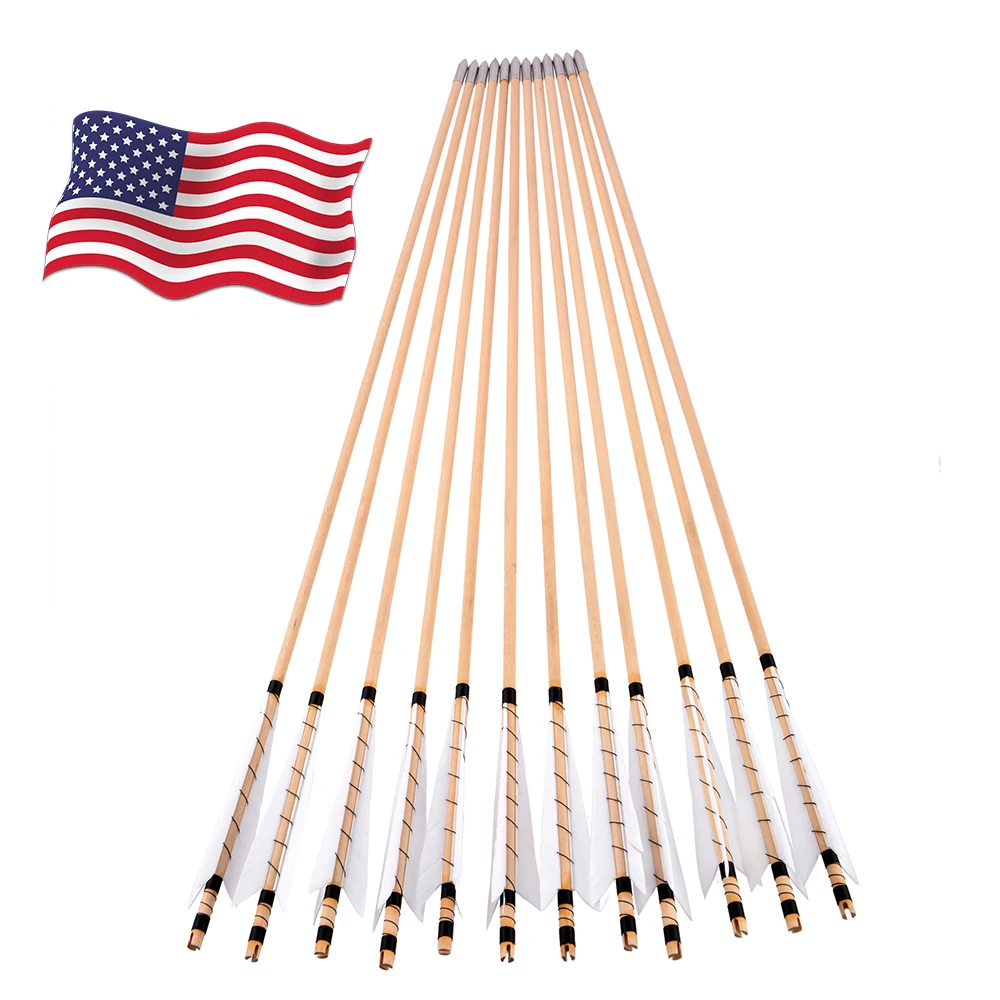 

12pcs Wooden Arrow 5" Turkey Feather 8mm Arrow Shaft Traditional Longbow Recurve Bow Outdoor Hunting Shooting Target Acc