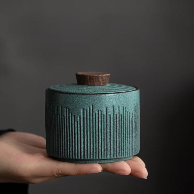 Portable Mini Rough Ceramic Tea Canister Travel Tea Storage Box Zen Tea Container Outdoor Household Tabletop Decor Ornament
