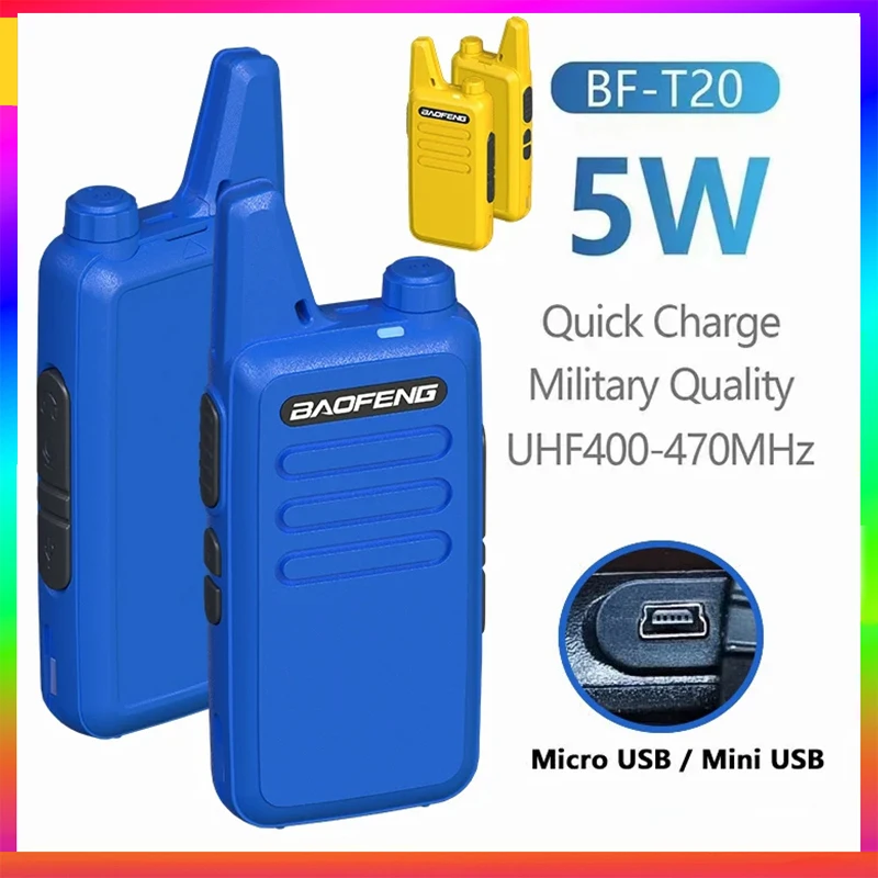 2PCS Baofeng BF-T20 Walkie Talkie Mini USB Charge 1500mAh Portable 400-470MHz Radio Upgrade Of BF-C9 KD-C1 For Hunting Kid’s Toy