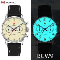TOPHILL 40mm 1963 Men's Watch Mechanical Chronograph Seagull ST1901 Movement Pilots Super LumiNous BGW9 Leather Strap Wristwatch