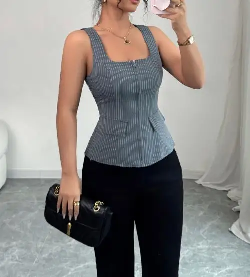 

Women's Clothing Spring Summer 2025 Elegant and Sophisticated Temperament Zipper Vest Street Fashion Retro Casual Vest