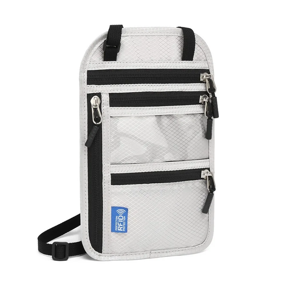 

Сумка для паспорта RFID с блокировкой RFID, водонепроницаемая сумка для документов с несколькими карманами и регулируемым шейным ремешком, противоугонный шейный кошелек