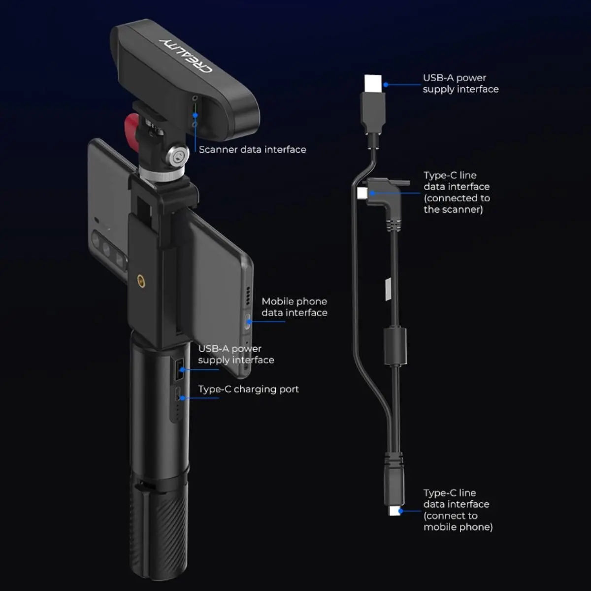 Creality Ferret Pro 3D Scanner Portable Handheld Anti-shake Tracking 0.1mm Accuracy Wireless WiFi Scanning for iOS Androi System