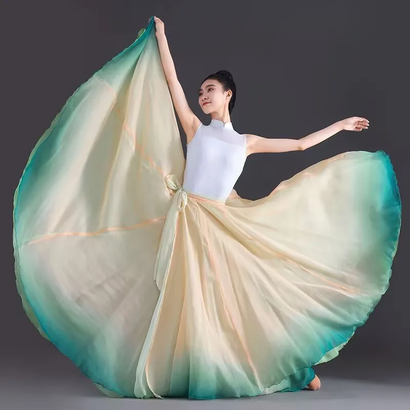 Women Classical Dance Stage Performance Dancing Skirts 720 Degree Costumes Multicolour Gradient Flamenco Dance Performer Skirts