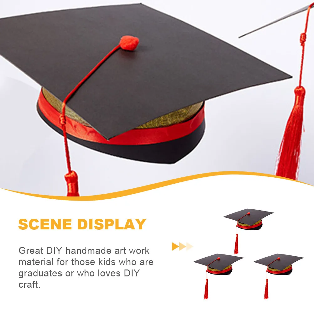 

3Sets Phd Cap Material Pack DIY Paper Graduation Hats for Kids School Ceremony Party Favors Creative Art Craft Activity