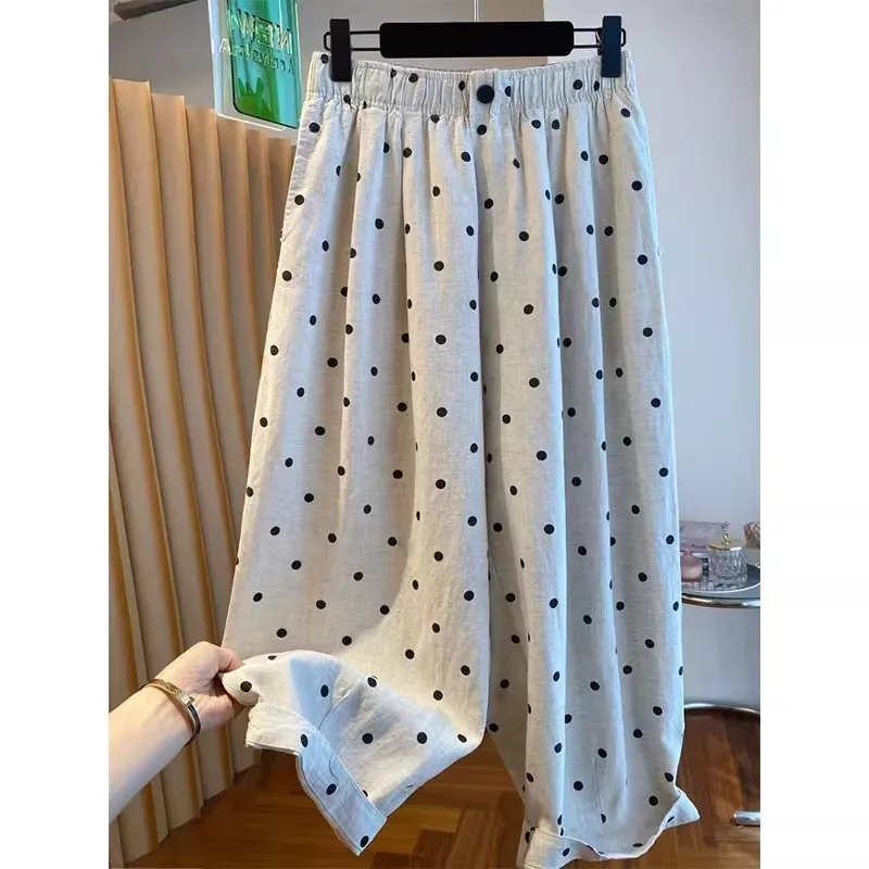 

Extra Large Size Men's Casual Pants Korean Sle High Waist Wide Leg Nine Points Loose Fit Cheered Thin Autumn Season