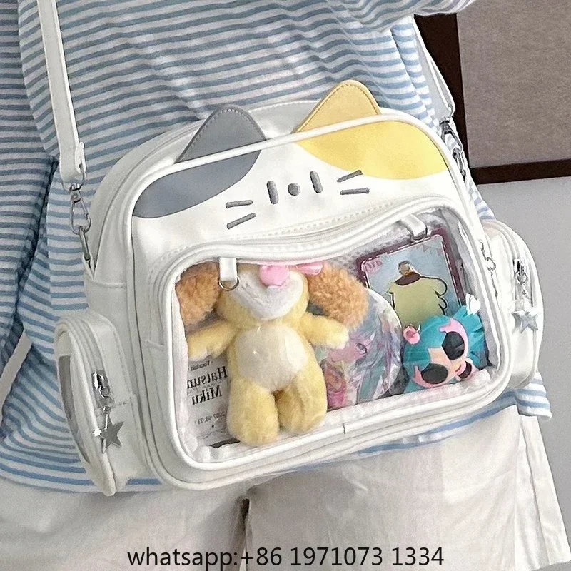 Women's Fashion Backpacks Y2K Korean Japan Kawaii Cat Ita Bag PU Cute Girls Transparent Pocket Aesthetic Shoulder Crossbody Bags
