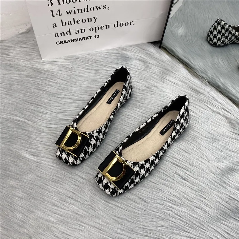 Luxury Square Toe Flat Shoes Soft Soled Ballet Shoes Pregnant Women\'s Shoes Thousand Bird Work Shoes Loafers Lolita Shoes