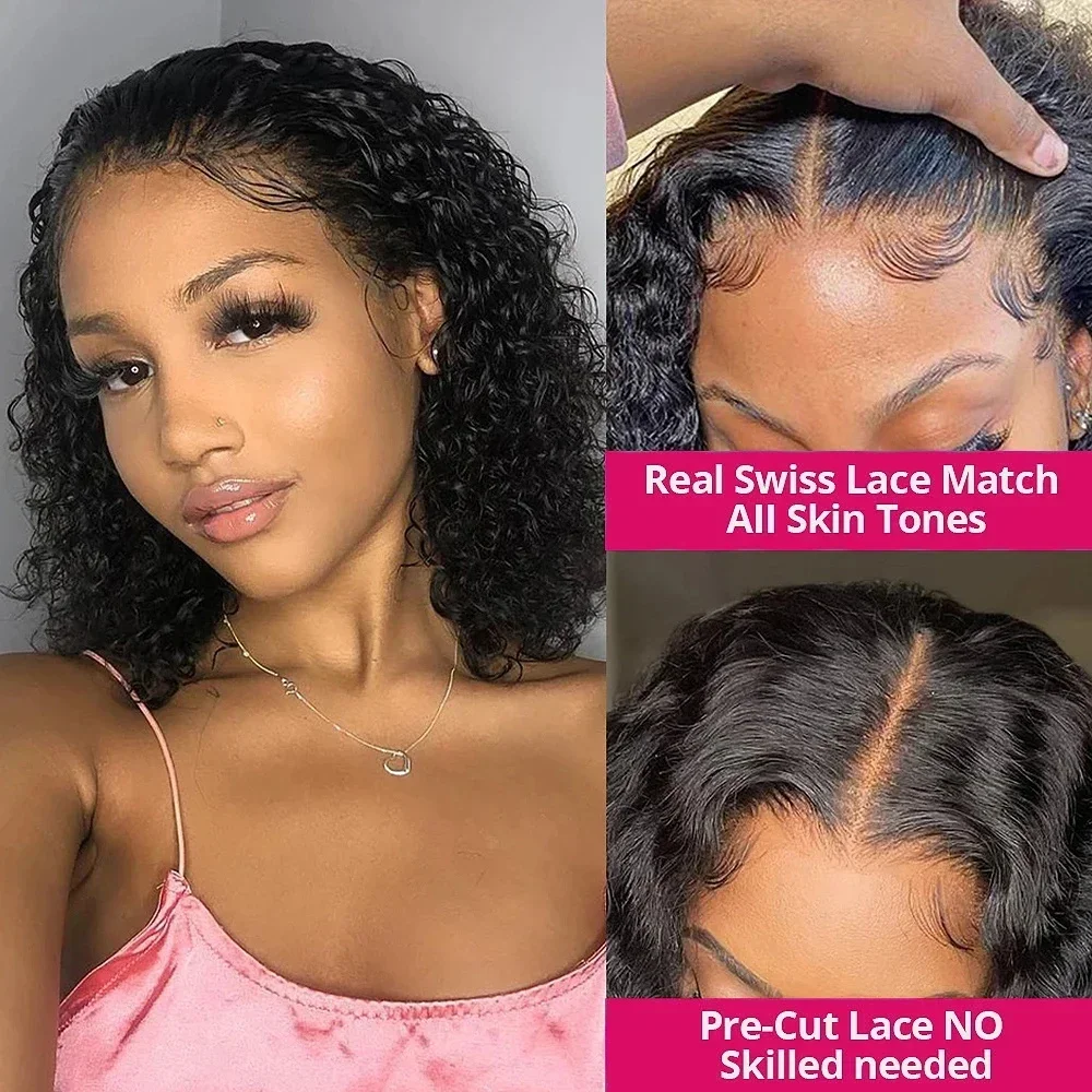 Wear And Go Water Wave Bob Lace Wig For Women Curly 6x4 Glueless Human Hair Wig 4x4 Ready To Go Human Hair Wigs Pre-Cut Lace Wig