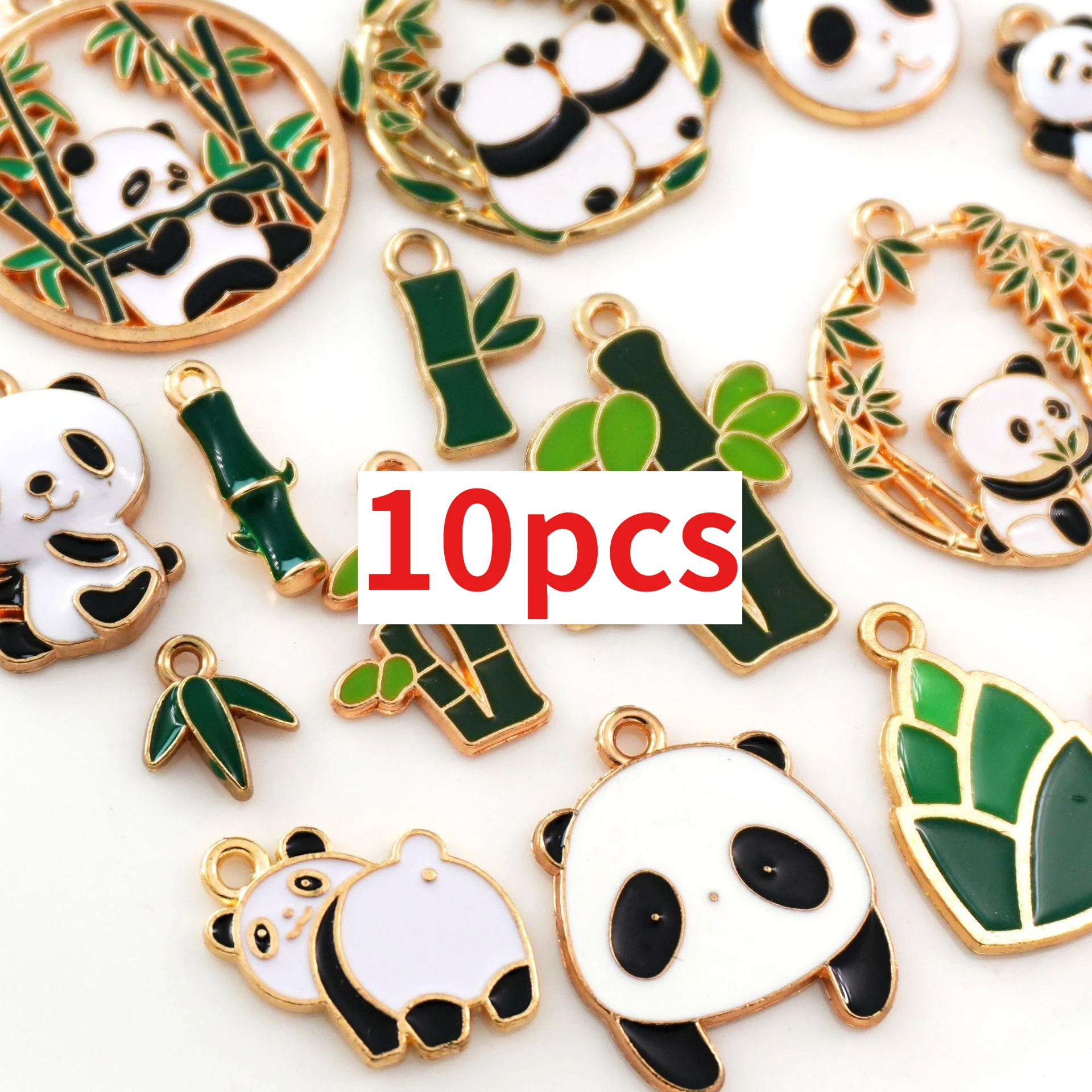 10pcs Cute Panda Bamboo Charms Alloy Chinese National Treasure Pendants for DIY Bracelets Necklaces Jewelry Making Accessories