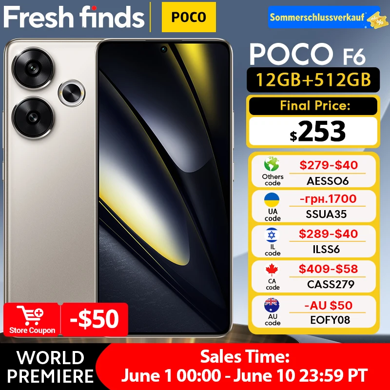 NEW POCO F6 Smartphone Snapdragon®8s Gen 3 1.5K CrystalRes AMOLED 90W Turbo Charging 5000mAh Battary 50MP dual camera with OIS