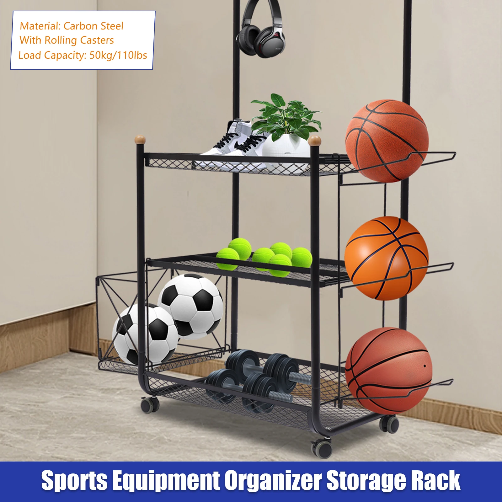 

Garage Storage System, Garage Organizer with Baskets and Hooks, Sports Equipment Organizer for Sports Gear/Toys Garage Ball