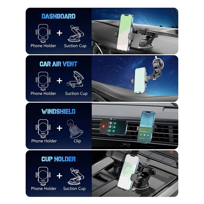 Wireless Car 15W Auto-Clamping Phone Holder, 3 In 1 Dashboard/Windshield/Air Vent Mounting Accessories-VVNB
