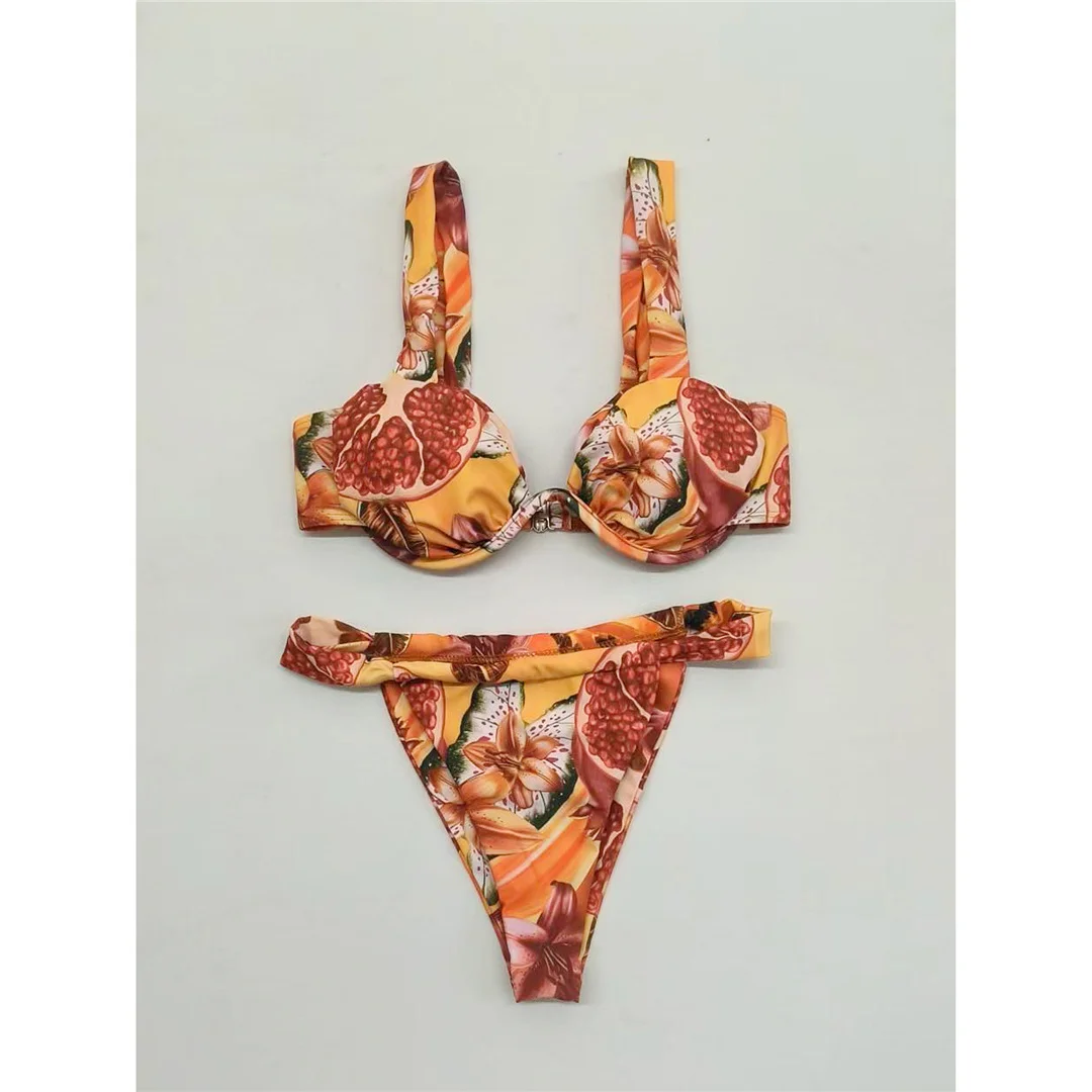 S - XL Sexy Blumenmuster-Bikini mit Bügel, Damen-Badebekleidung, zweiteiliger Bikini-Set, Badeanzug, Badebekleidung, Schwimmbikini V7722 – Detail 2