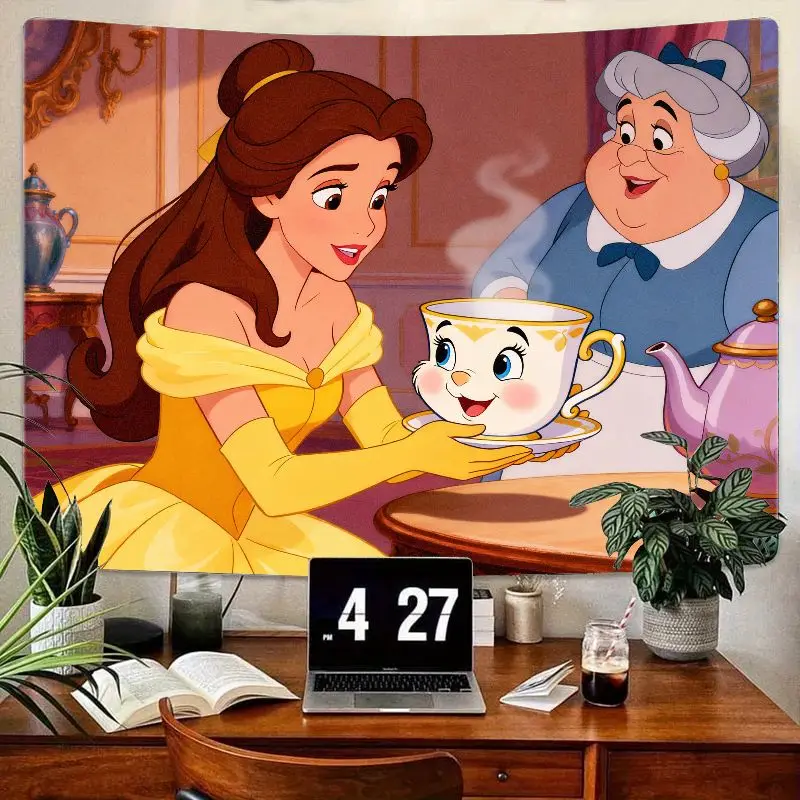 

1 шт., гобелен Disney Beauty & The Beast Belle Chip, сказочная принцесса, настенное искусство, домашний декор из полиэстера для девочек, подарок для комнаты