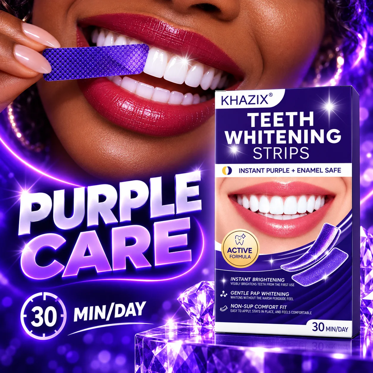 5/2 Pairs Purple Teeth Strips, 30-Minute Dental Care Patches with Contoured Upper & Lower Design for Easy At-Home Use