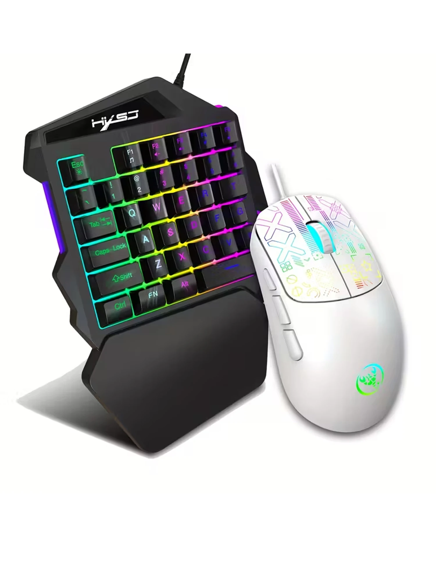 

35-клавишная одноручная проводная игровая клавиатура и мышь: RGB-подсветка, 5-клавишная оптическая мышь, портативная для мобильных устройств/планшетов/ПК