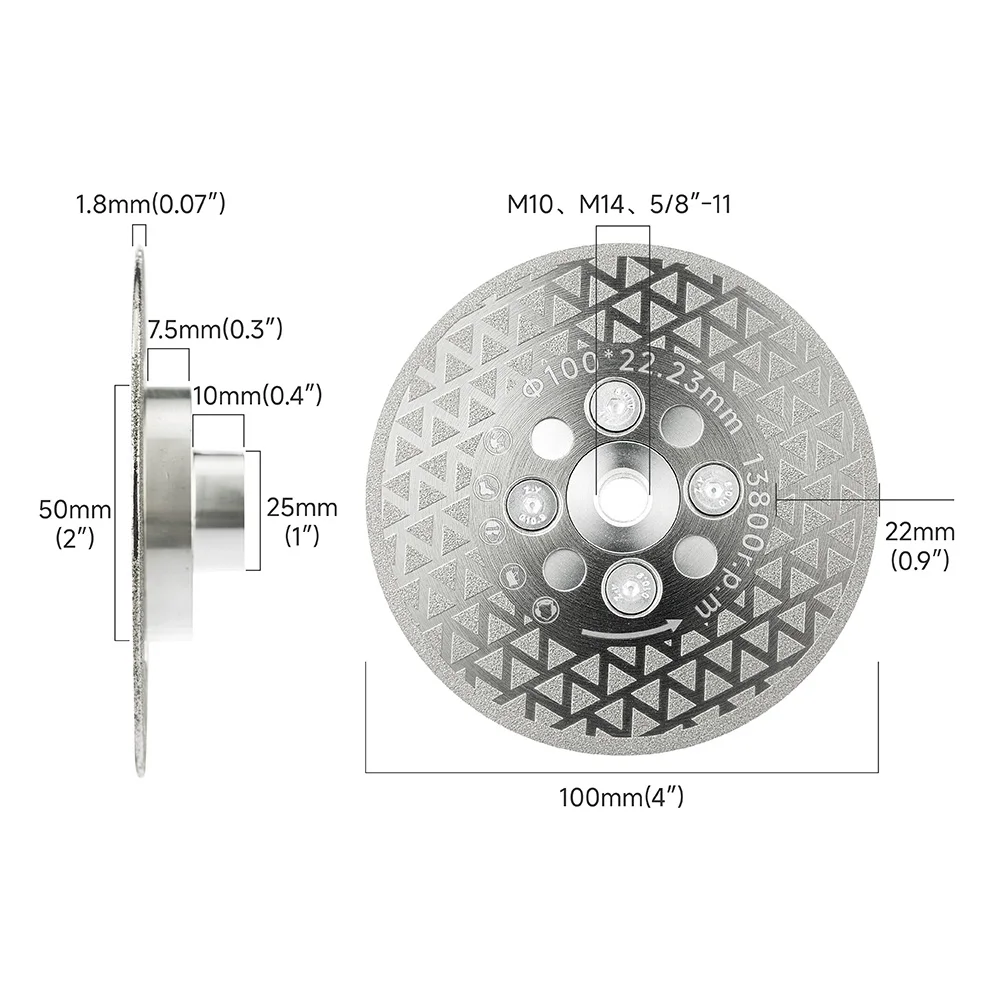 4/4.5 InchVacuum Brazed Diamond Cutting Wheel Saw Blade Double Sides Disc For Marble Concrete Ceramic Tile Cutting Disc M14 M10