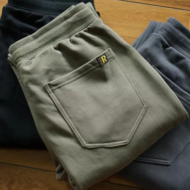 Men's Casual Knitted Cotton Sweatpants Elastic Waist Loose Fit Sporty Harajuku Style Vintage Look Autumn Season Elastic Cuffed